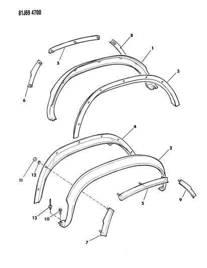1986 Jeep Wagoneer RETAINER-Rear Wheel Opening APPLIQU Diagram for 55007379