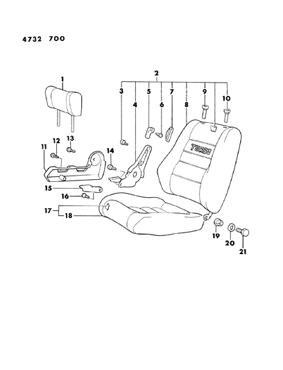 1984 Chrysler Conquest Front Right Seat Diagram 2