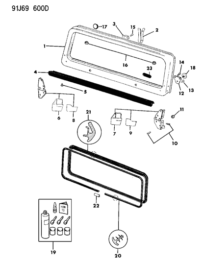 1991 Jeep Wrangler Windshield Frame, Hinges, And Seals Diagram