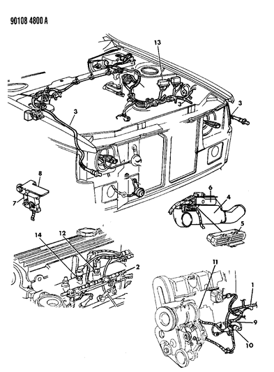 1990 Dodge Omni Wiring - Engine - Front End & Related Parts Diagram