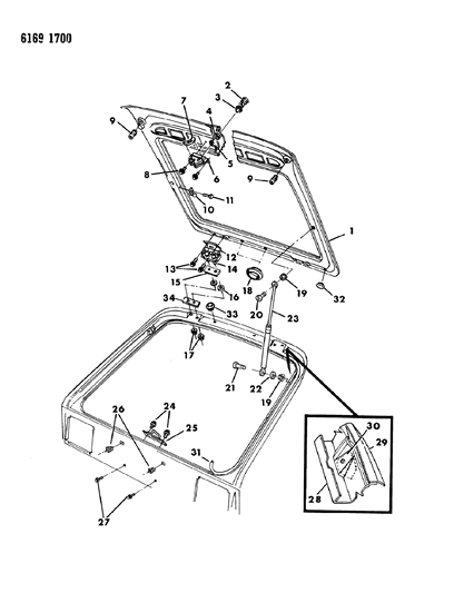1986 Dodge Charger Liftgate Support Prop Gas Diagram for G0004618