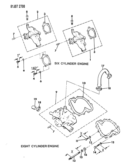 1985 Jeep J10 Water Pump & Related Parts Diagram
