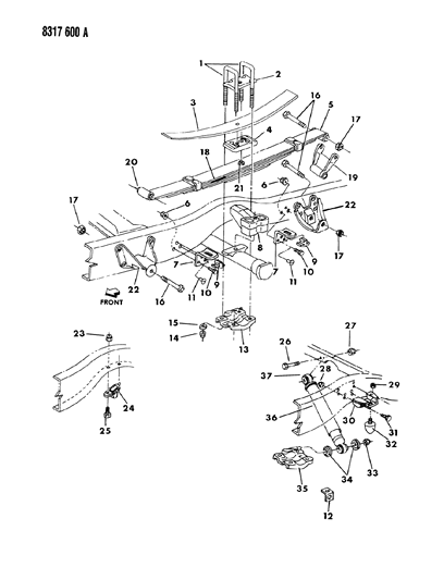 1988 Dodge Ramcharger Suspension - Rear Leaf With Auxiliary & Shock Diagram 2