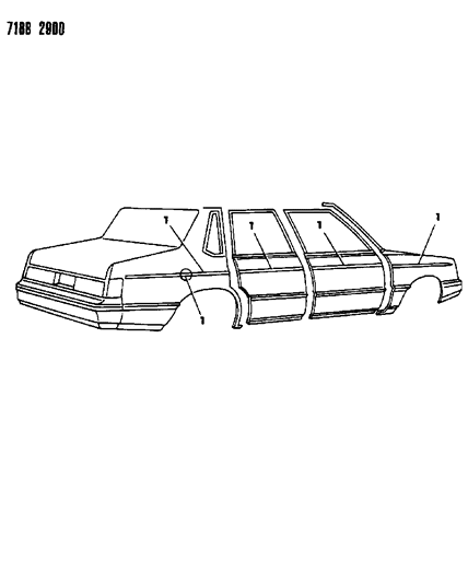 1987 Chrysler New Yorker Tape Stripes & Decals - Exterior View Diagram