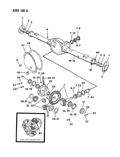 1986 Dodge W350 Axle, Rear, With Differential And Carrier Diagram 1