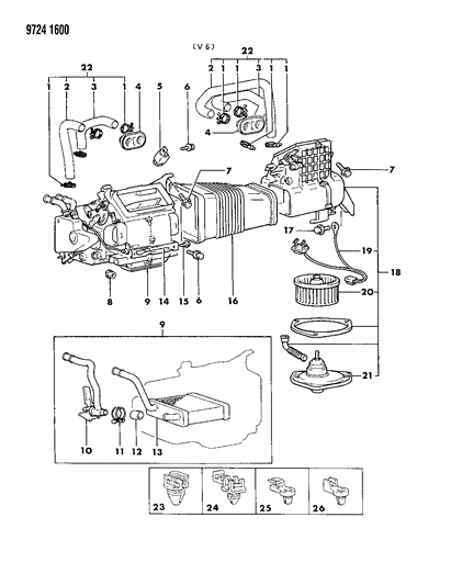 1989 Dodge Raider Heater Unit & Heater Plumbing Diagram