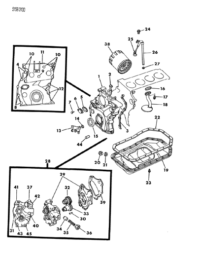1985 Chrysler Town & Country Oil Pump, Oil Pan, Oil Level Indicator, Timing Cover Diagram