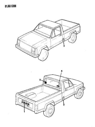 1986 Jeep Comanche Decals, Exterior Diagram 5