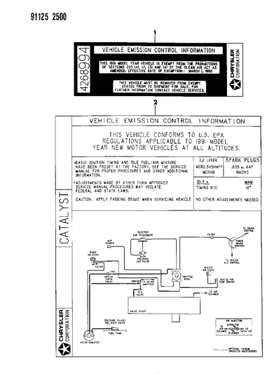 1991 Chrysler Town & Country Emission Labels Diagram