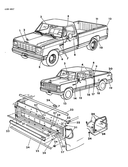 1984 Dodge Ramcharger Mouldings & Name Plates - Exterior View Diagram 1