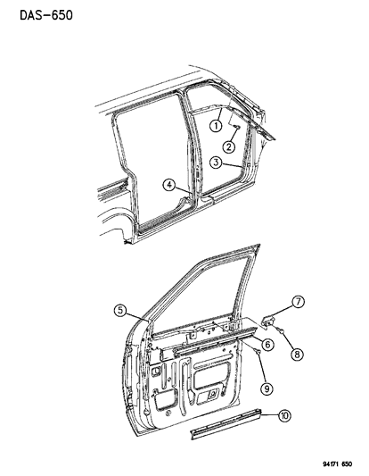 1994 Dodge Grand Caravan Door - Front & Side Weatherstrips & Seals Diagram