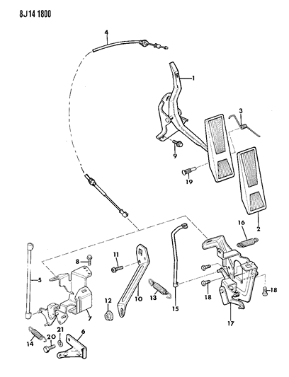 1989 Jeep Wrangler Accelerator Pedal & Linkage Diagram