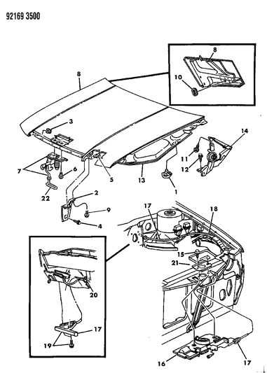 1992 Chrysler LeBaron Catch S & STKR Asm Hood Ha Diagram for 5257342