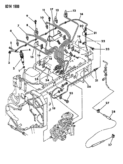 1989 Dodge D350 Fuel Plumbing & Injectors Diagram