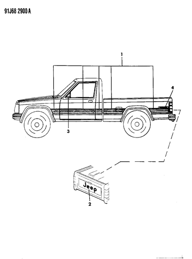 1992 Jeep Comanche Decals, Exterior Diagram 3