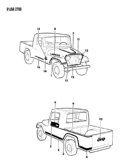 1985 Jeep Wrangler Decal, Jeep, Rear Diagram for J5761890