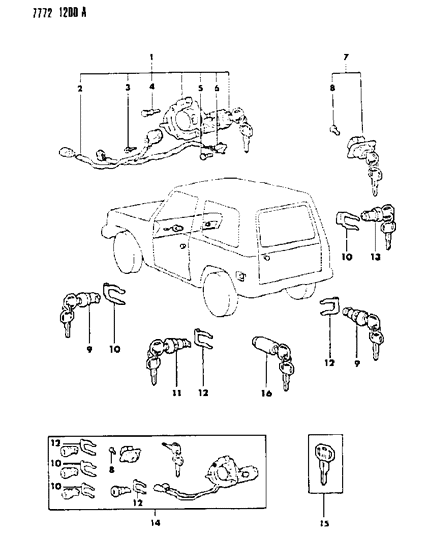 1988 Dodge Raider Lock Cylinders & Keys Diagram