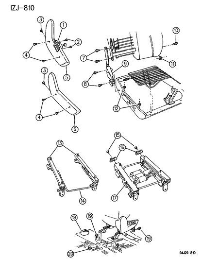 1994 Jeep Grand Cherokee Recliner & Seat Track - Front Seat Diagram