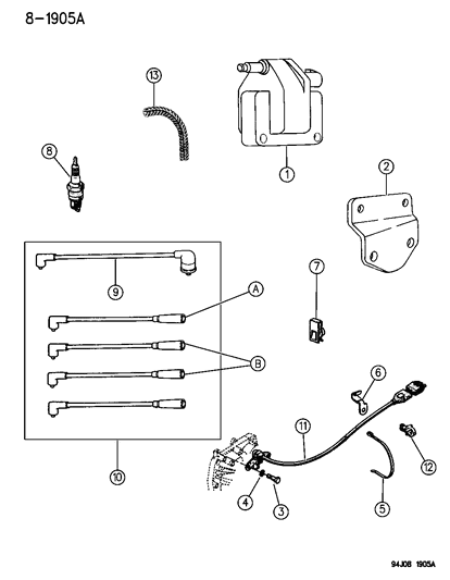 1994 Jeep Wrangler Coil - Sparkplugs - Wires Diagram 1