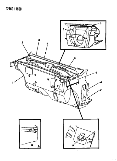 1992 Chrysler Imperial Cowl & Dash Panel Diagram
