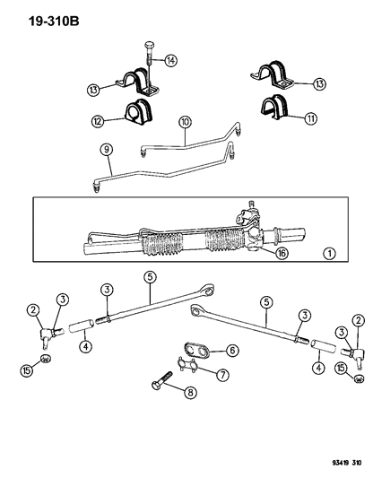 1994 Chrysler LHS Gear - Rack & Pinion, Power & Attaching Parts Diagram