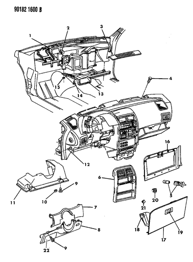 1990 Chrysler LeBaron Instrument Panel Bezels Diagram