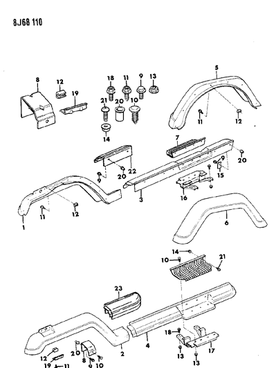 1987 Jeep Wrangler Bracket-Lower Body Molding Front R Diagram for 55008582
