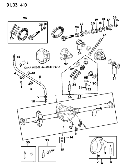 1993 Jeep Wrangler Housing & Differential, Rear Axle Diagram 4