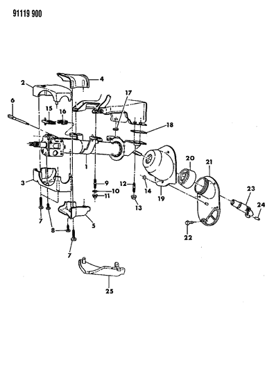 1991 Dodge Shadow Column, Steering, Upper And Lower Diagram