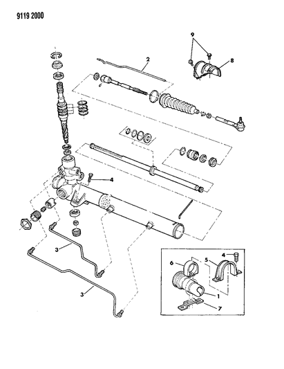 1989 Dodge Dynasty Gear - Rack & Pinion, Power & Attaching Parts Diagram
