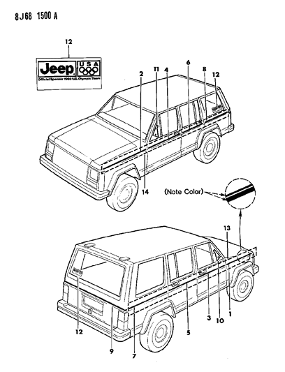 1987 Jeep Cherokee Decals, Exterior Diagram 12