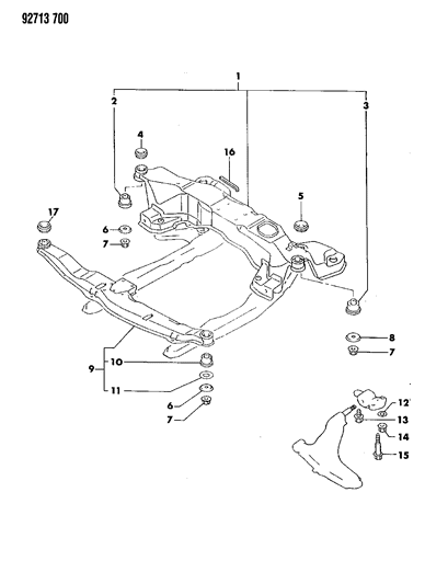 1992 Dodge Stealth Crossmember, Front Axle, No. 2 Diagram for MB633315