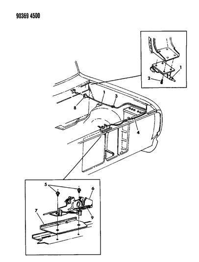 1990 Dodge W150 Hood Latch Release Assembly (In Cab) D1-8 Diagram