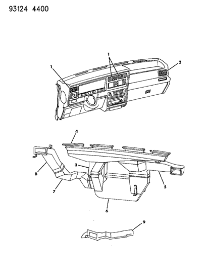 1993 Chrysler LeBaron Air Distribution, Ducts, Outlet, Housing Diagram