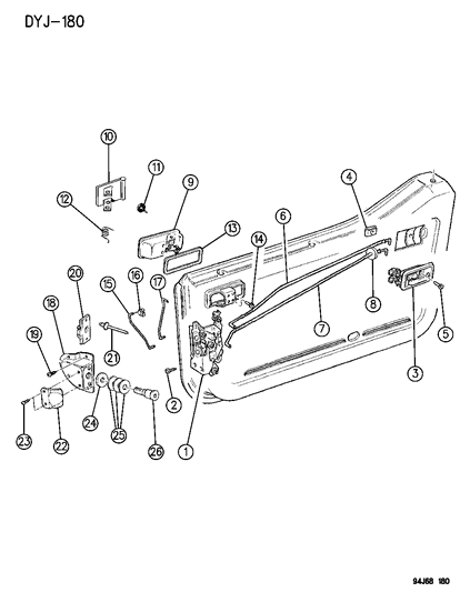 1994 Jeep Wrangler Link Key Cylinder To Latch Diagram for 55076012