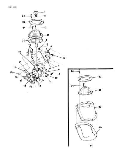 1984 Dodge W150 Controls, Gearshift, Overdrive Diagram