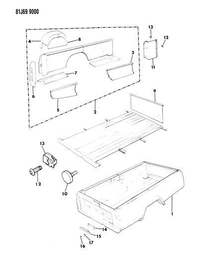 1984 Jeep J20 P/UP Box-Assembly Diagram for J5751162