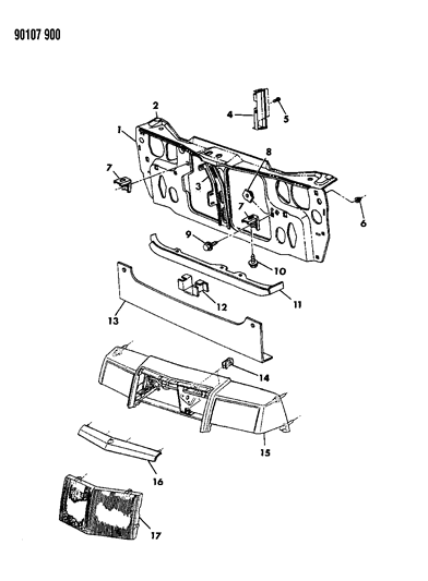 1990 Chrysler New Yorker Grille & Related Parts Diagram 2