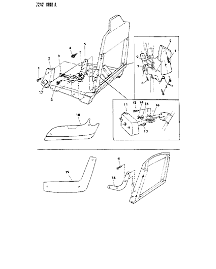 1987 Dodge Grand Caravan Seat - Reclining And Non-Reclining - Armrest And Attaching Parts Diagram