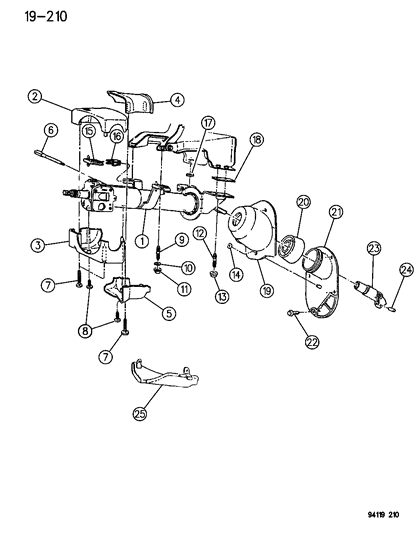 1994 Dodge Shadow Column, Steering, Upper And Lower Diagram