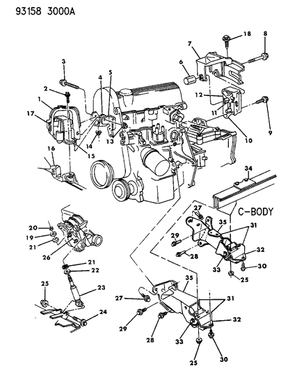 1993 Dodge Dynasty Bracket Engine Mt Front Diagram for 4556381