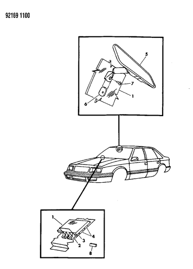 1992 Dodge Shadow Glass - Windshield & Mirror Diagram