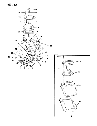 1986 Dodge Ramcharger Controls, Gearshift, Overdrive Diagram