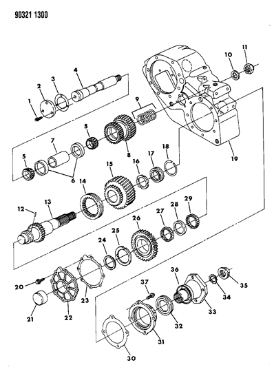 1990 Dodge W250 Case, Transfer, Shafts And Gears Diagram 1