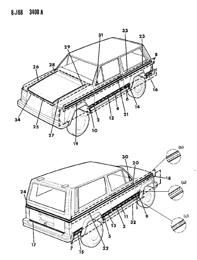 1990 Jeep Wagoneer Decals, Exterior Diagram 2