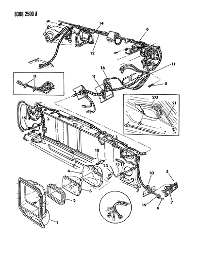 1988 Dodge W150 Lamps & Wiring (Front End) Diagram