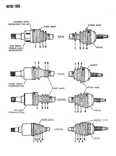 1990 Dodge Dynasty Shaft - Major Component Listing Diagram