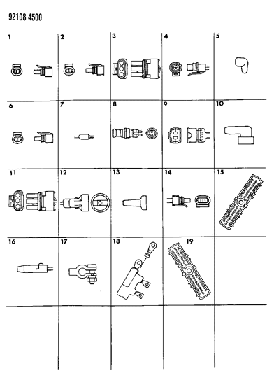 1992 Dodge Daytona Wiring - Engine & Front End Insulators - Molds - Connectors Diagram