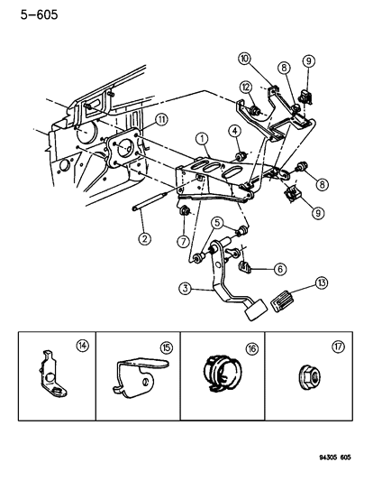 1994 Dodge Dakota Support A-Brake Pedal Bracket PLNM. Diagram for 55346081