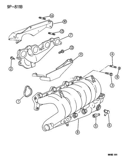 1996 Dodge Neon Manifolds - Intake & Exhaust Diagram 2